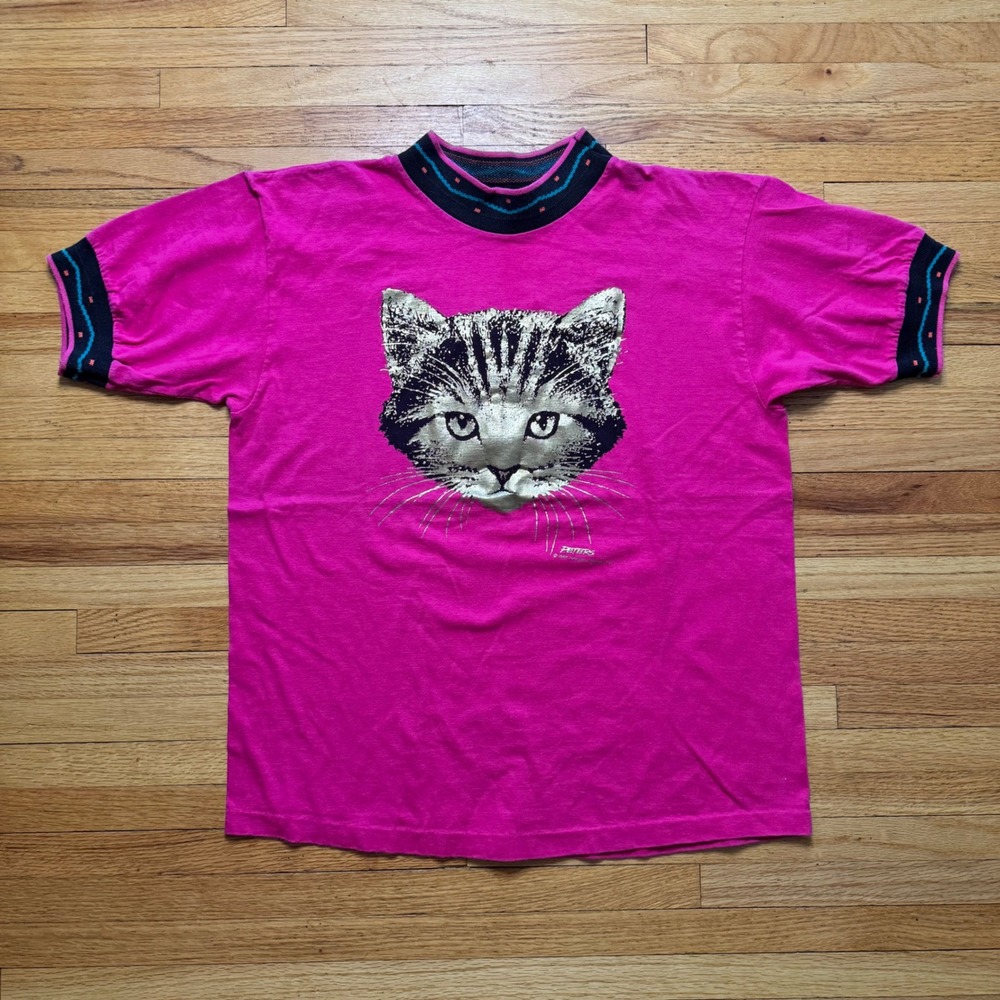 True Vintage 1989 Heartland Apparels Peters Pink Cat Graphic Single-Stitch 80s L
